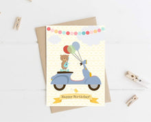 Load image into Gallery viewer, Little Teddy Scooter Birthday Card (4 colour options)