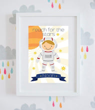 Load image into Gallery viewer, Personalised ‘Reach For The Stars’ Astronaut Print (Boy & Girl available)