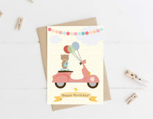 Load image into Gallery viewer, Little Teddy Scooter Birthday Card (4 colour options)