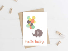 Load image into Gallery viewer, Elephant & Balloons ‘Hello Baby’ Card (coral pink or blue)