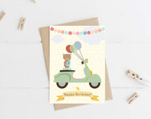 Load image into Gallery viewer, Little Teddy Scooter Birthday Card (4 colour options)