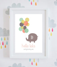 Load image into Gallery viewer, Personalised New Baby Elephant Wall Art (2 Colours Available)