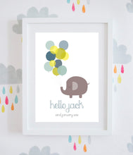 Load image into Gallery viewer, Personalised New Baby Elephant Wall Art (2 Colours Available)
