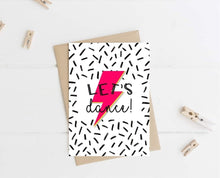 Load image into Gallery viewer, ‘Let’s Dance’ Lightning Bolt Bowie Card (green or pink)