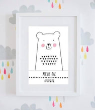 Load image into Gallery viewer, Personalised Little Bear New Baby Gift Print (2 colours available)