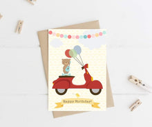Load image into Gallery viewer, Little Teddy Scooter Birthday Card (4 colour options)