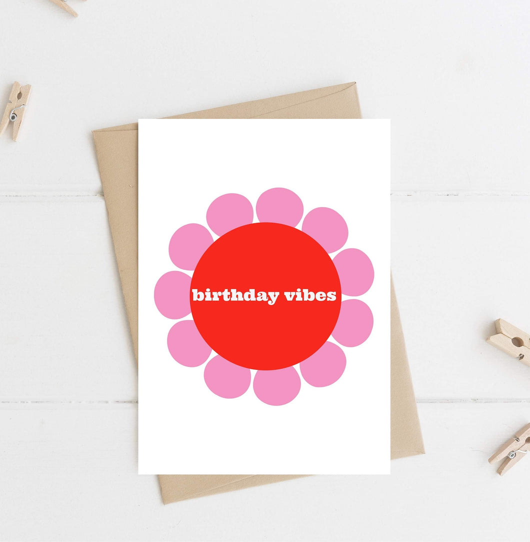 ‘Birthday Vibes’ Bright Retro Flower Card