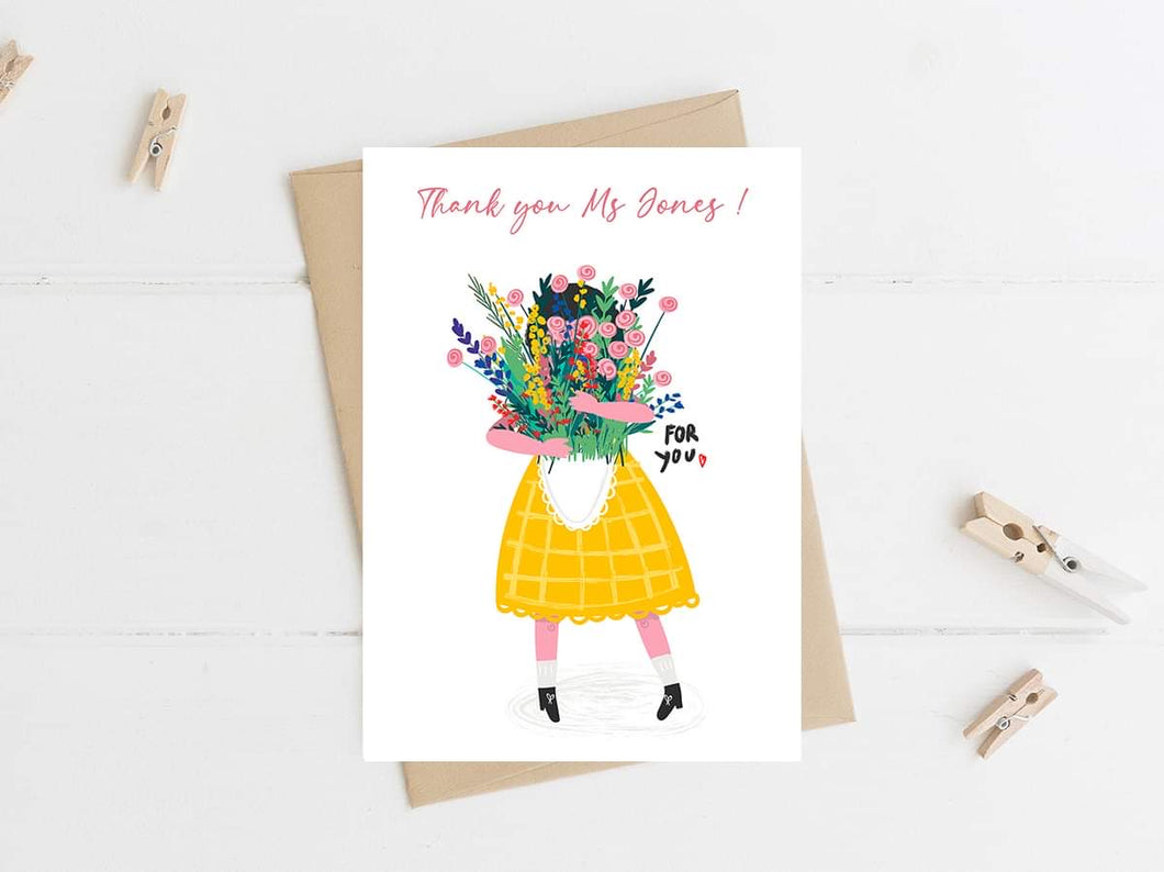 Bunch Of Flowers Personalised Thank You Teacher Card