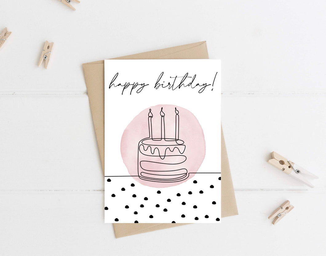 ‘Happy Birthday’ Cake Card in Pink & Polka Dot Design